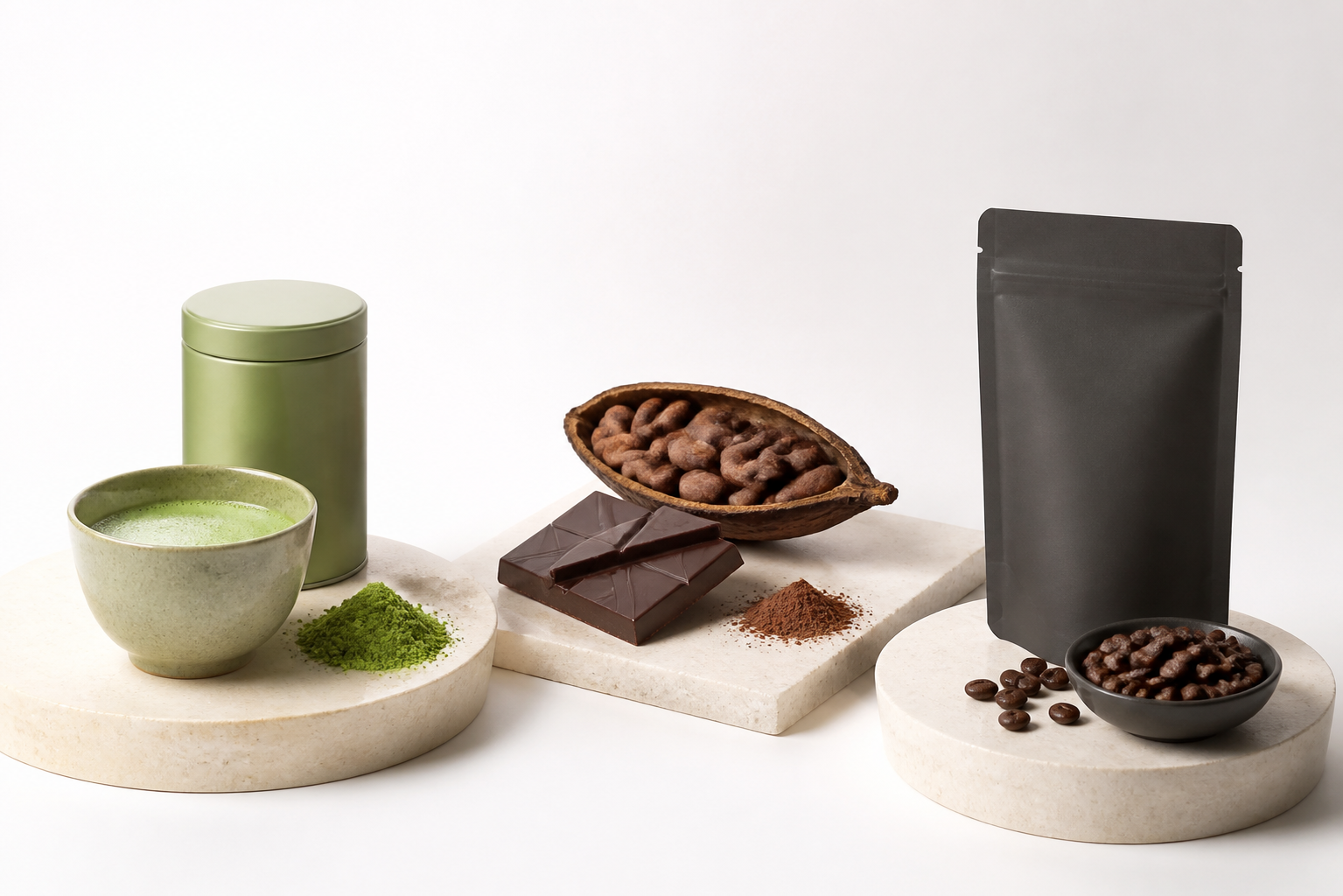 Premium Japanese matcha, fine chocolate, cacao and specialty coffee