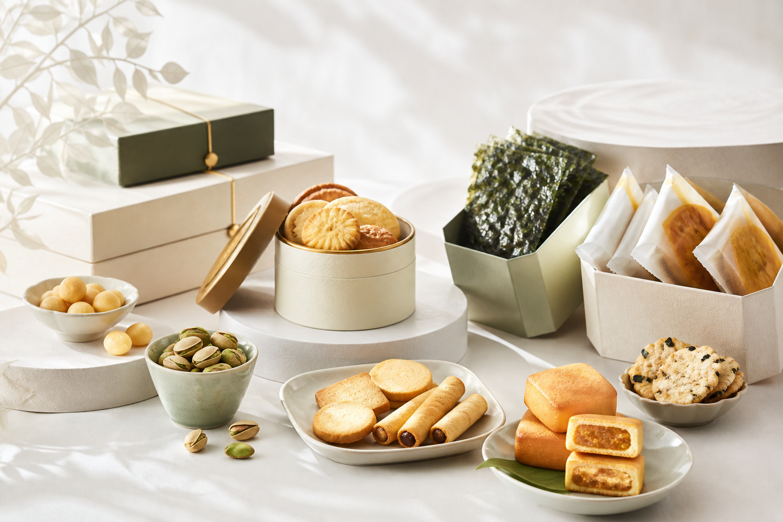 Premium biscuits, macadamias, pistachios and selected Asian snacks